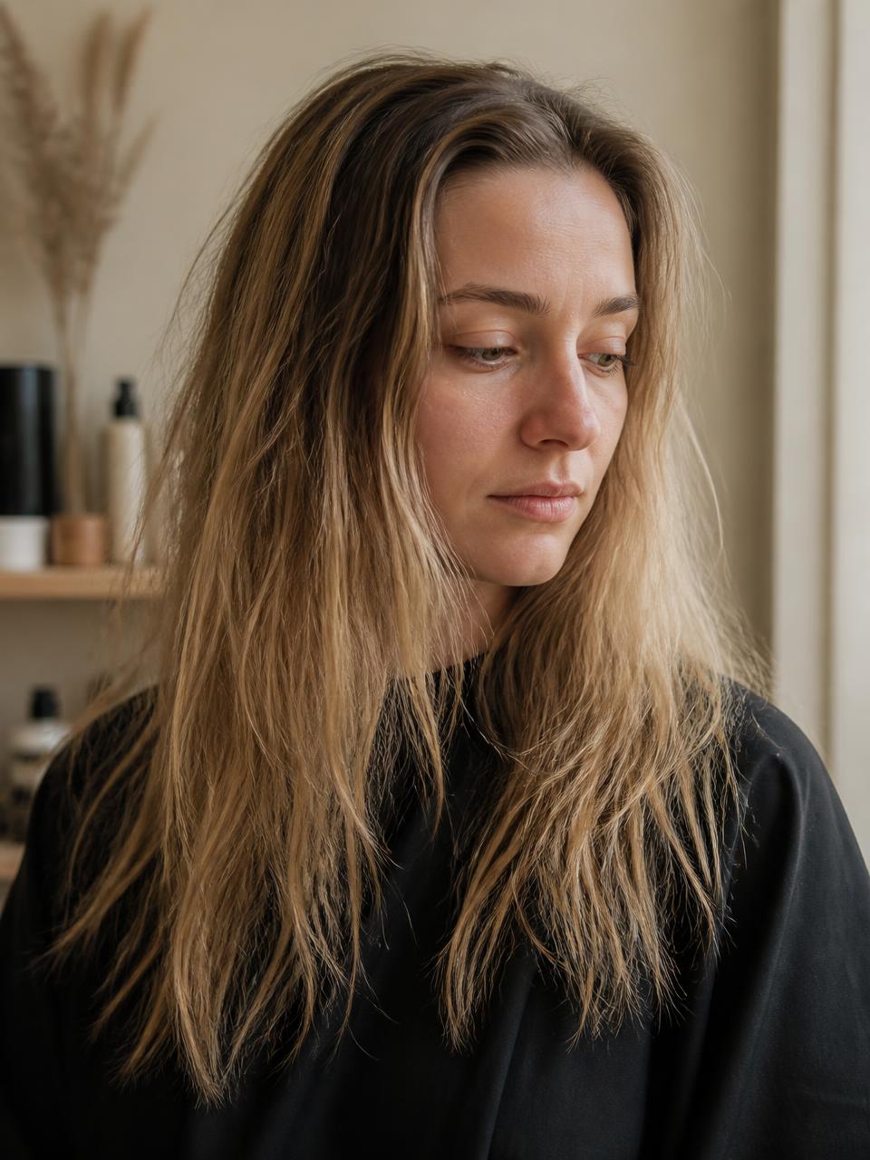 Vorher – stumpfes Haar